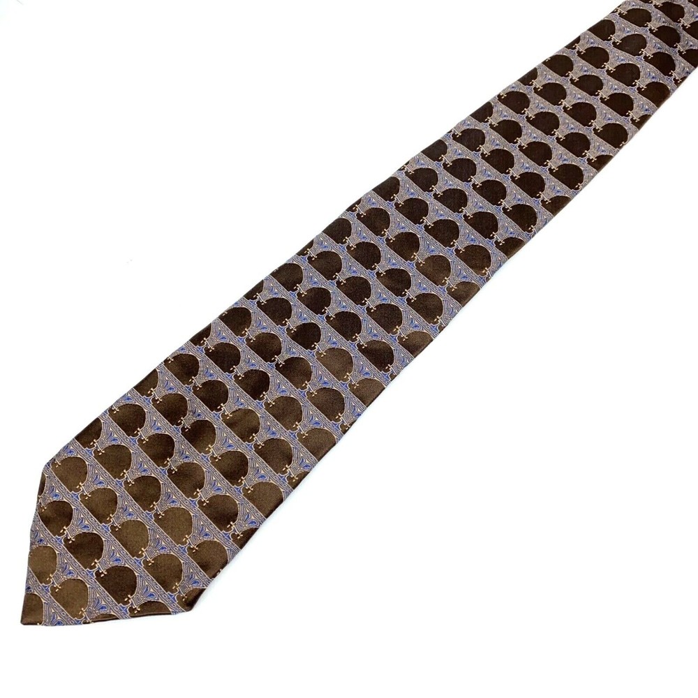 Brodeur Carvell La Vita Di Moda Tie Brown Blue 100% Silk Made in Italy Necktie - Picture 5 of 10
